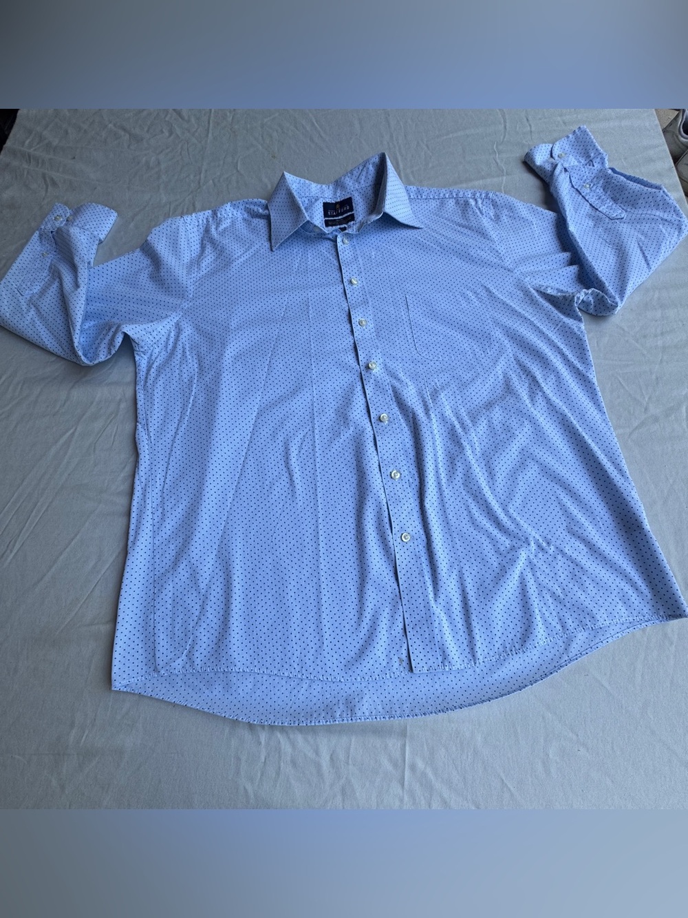 Stafford Travel Office work wear dress shirt button down Blue dots 34-35
